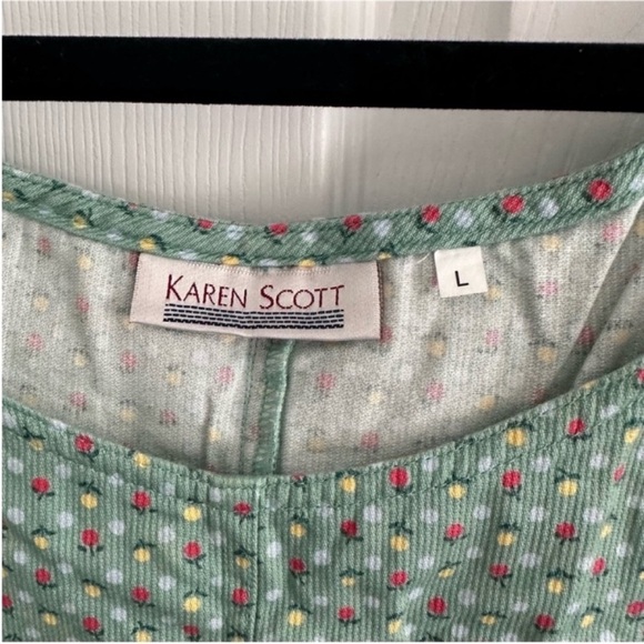 Size L Karen Scott Vintage Y2K Green Patterned Overall Jumper - Picture 4 of 4